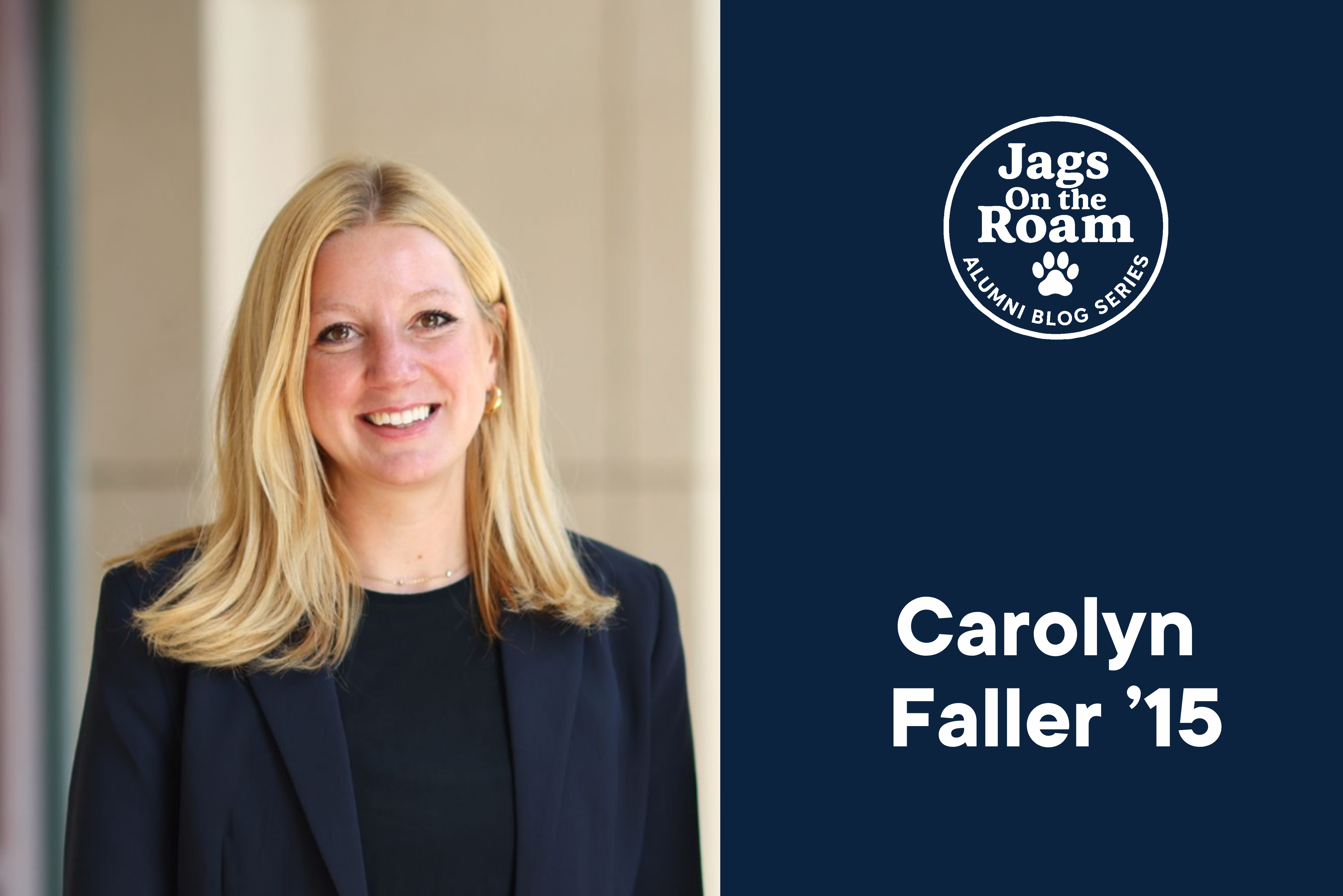 Jags on the Roam graphic which includes a picture of a blonde woman in a blazer